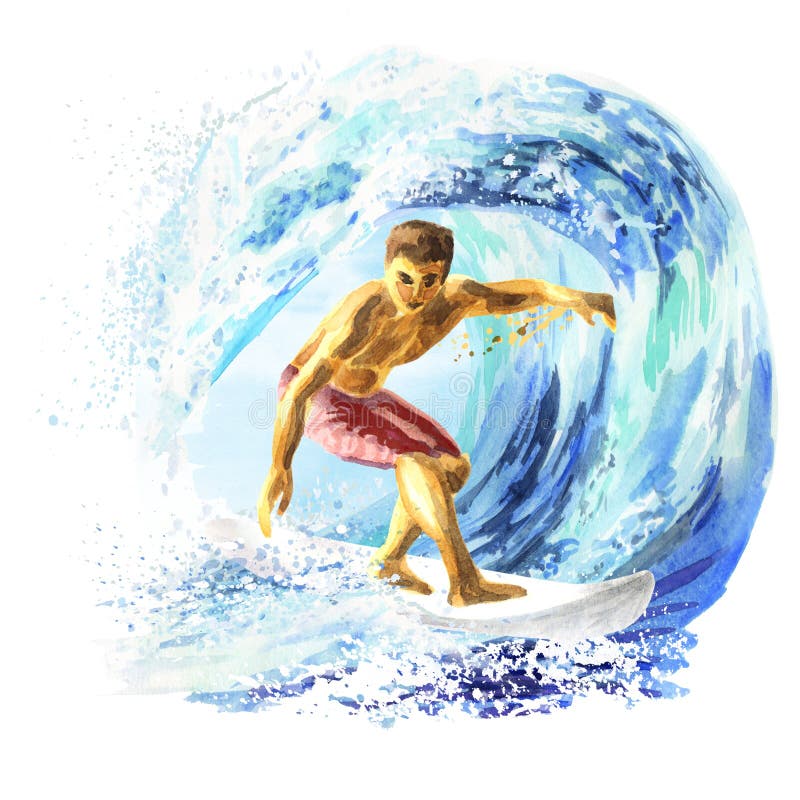 Jeune surfer sur un conseil attrapant une vague images libres de droits Jeune surfer sur un conseil attrapant une vague images libres de droits
