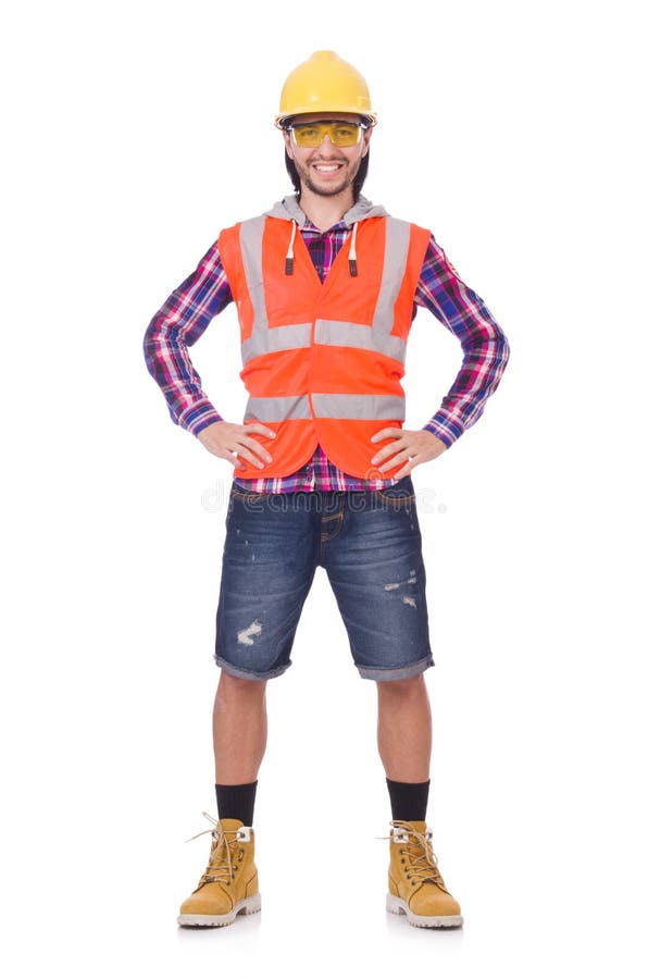 Jeune travailleur de la construction dans le casque et les dossiers images stock Jeune travailleur de la construction dans le casque et les dossiers images stock