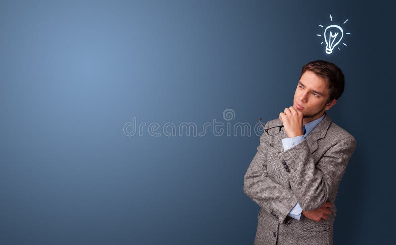 Jeune étudiant recherchant la nouvelle idée illustration stock Jeune étudiant recherchant la nouvelle idée illustration stock