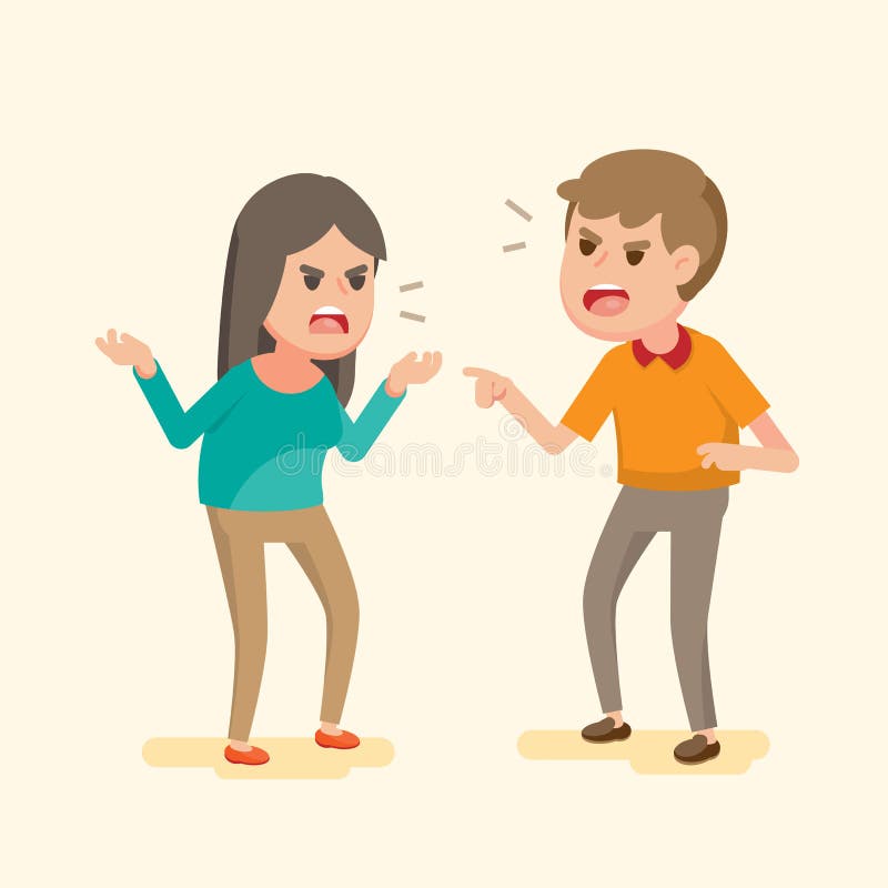 Jeunes couples fâchés combattant et criant à l'un l'autre, aux gens discutant et hurlant, illustration de bande dessinée de vecte illustration libre de droits Jeunes couples fâchés combattant et criant à l'un l'autre, aux gens discutant et hurlant, illustration de bande dessinée de vecte illustration libre de droits