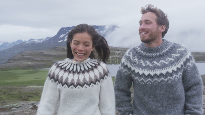 Jeunes couples heureux riant dehors dans la nature banque de vidéos