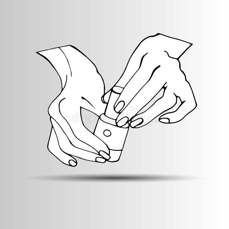 Jeunes mains femelles avec une bouteille rose de vernis à ongles Vecteur illustration stock Jeunes mains femelles avec une bouteille rose de vernis à ongles Vecteur illustration stock