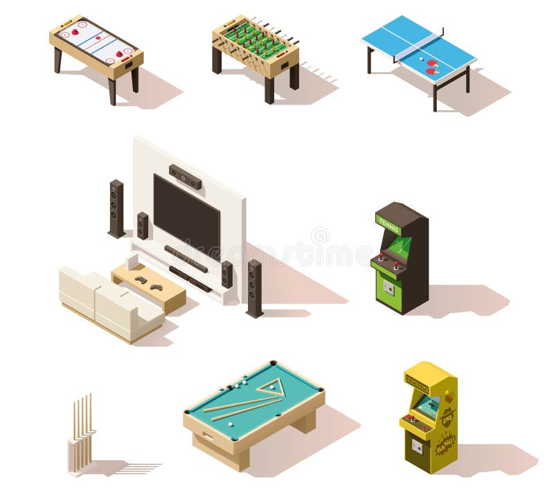 Jeux isométriques de vecteur bas poly réglés illustration stock Jeux isométriques de vecteur bas poly réglés illustration stock