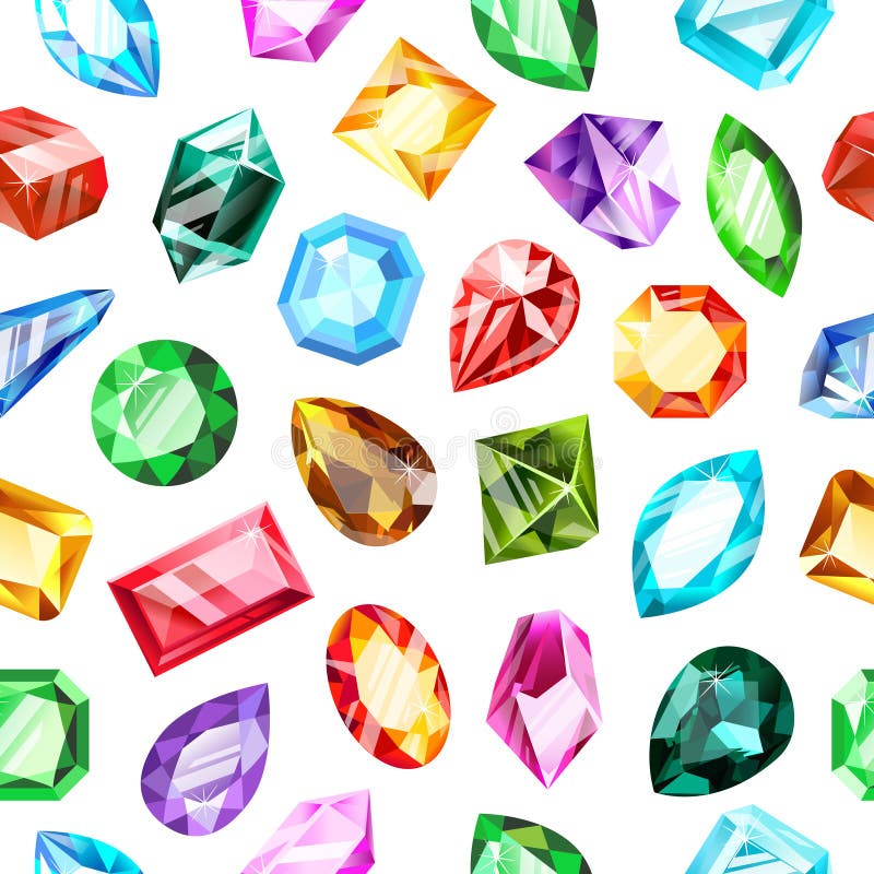 Jewel gems pattern. Crystal gemstone, jewels game gemstone, luxury brilliant, sapphire and ruby gems seamless vector