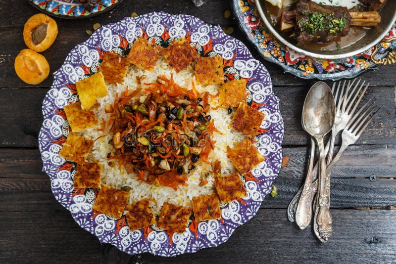 Jeweled Rice Close View, Iranian Pilaf with Tahdig Stock Photo - Image ...