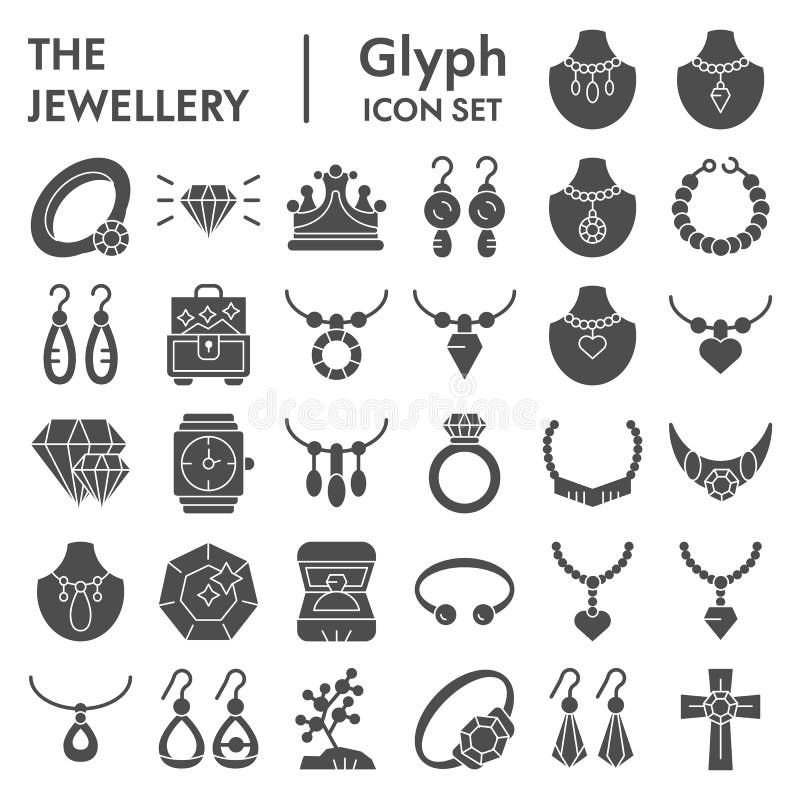Jewellery Glyph Icon Set, Accessories Symbols Collection, Vector ...