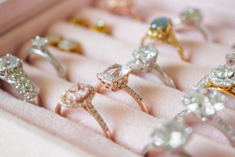 Jewelry Diamond Rings And Earrings In Box Stock Photo Image of
