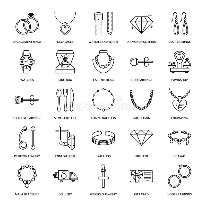 Jewelry flat Icons set 33 stock vector. Illustration of gift - 36065746