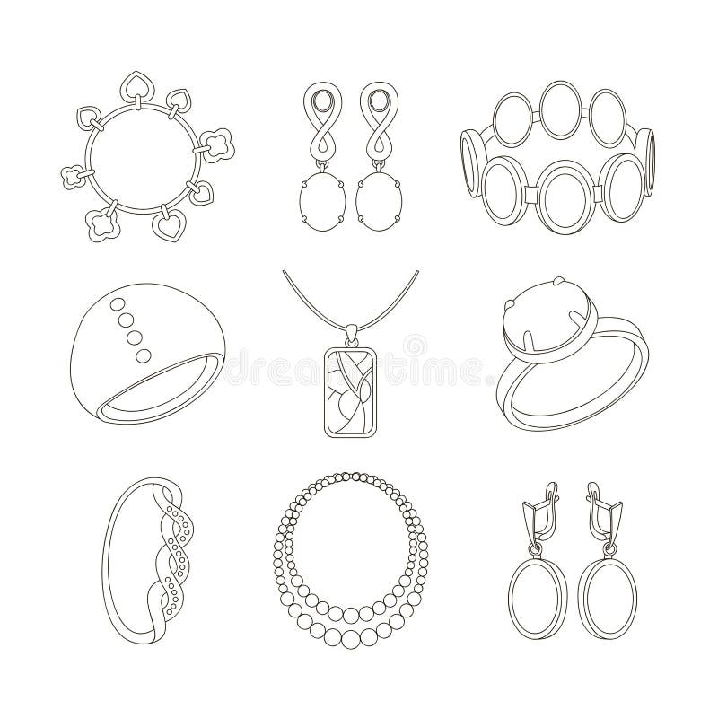 Jewelry Vector Set of Hand Drawing Stock Vector - Illustration of hand ...