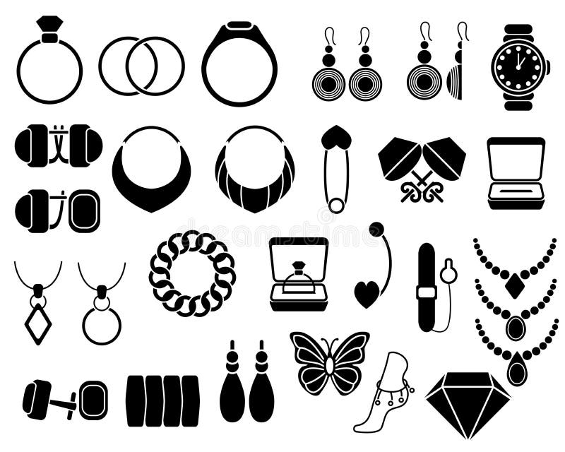 Jewelry Icons Set for Your Site, Isolated on White Stock Vector ...