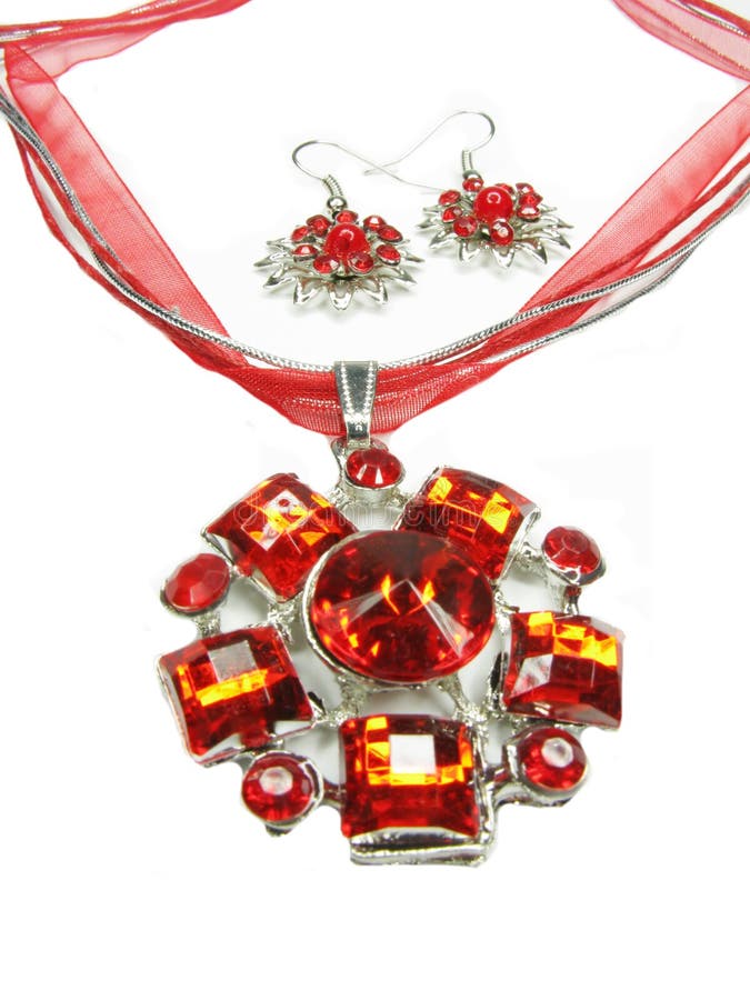 Jewelry Pendant and Ring Set with Bright Crystals Stock Photo Image