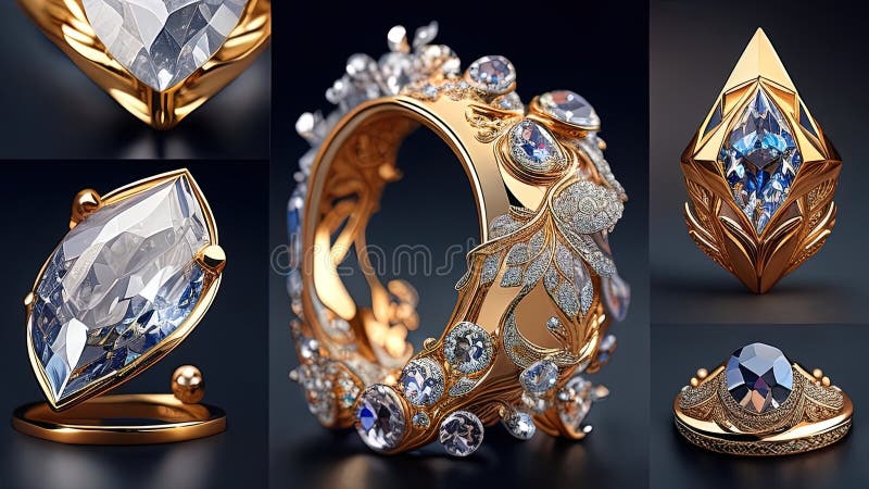 Jewelry Ring with Diamonds and Precious Stones. 3d Illustration Stock ...