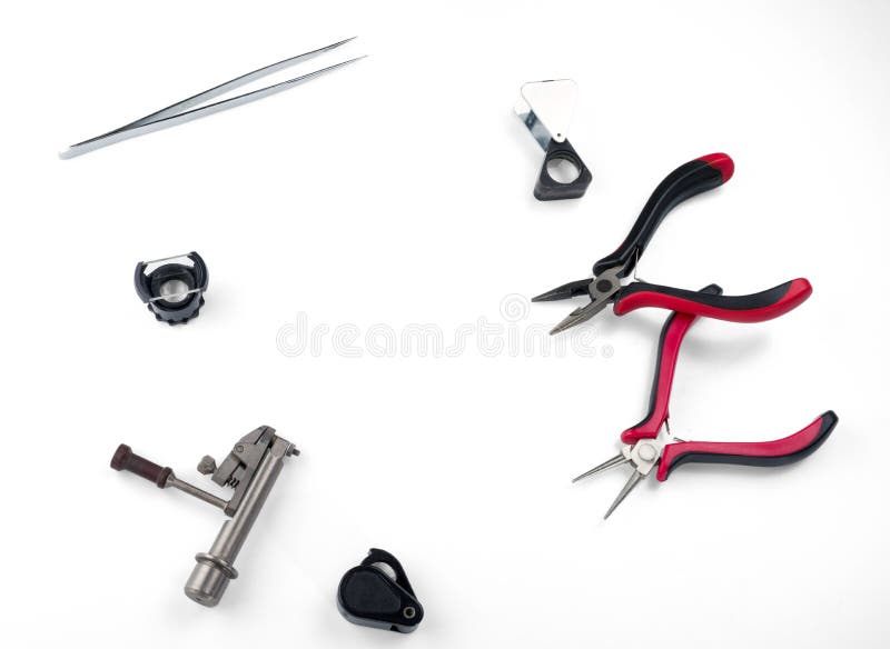 Jewelry tools isolated on white background. A set of tools for the jeweler`s work