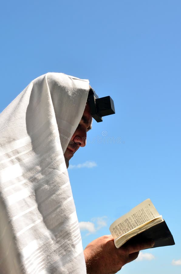 Young Man in Tefillin in Profile Stock Image - Image of sephardi, kipah:  14969491