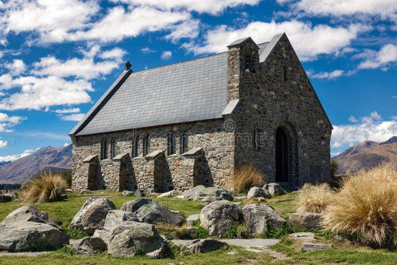 JEZIORO TEKAPO, MACKENZIE COUNTRY/NEW ZEALAND, LUTY - 23: Churc obraz stock JEZIORO TEKAPO, MACKENZIE COUNTRY/NEW ZEALAND, LUTY - 23: Churc obraz stock