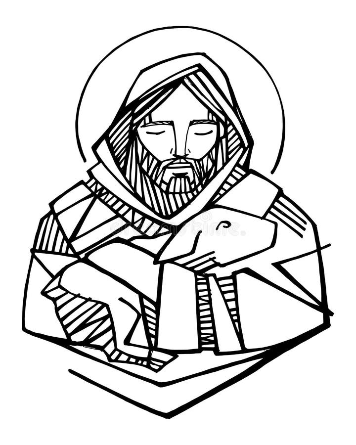 Jezus Chrystus atramentu Dobra Pasterska ilustracja ilustracji Jezus Chrystus atramentu Dobra Pasterska ilustracja ilustracji