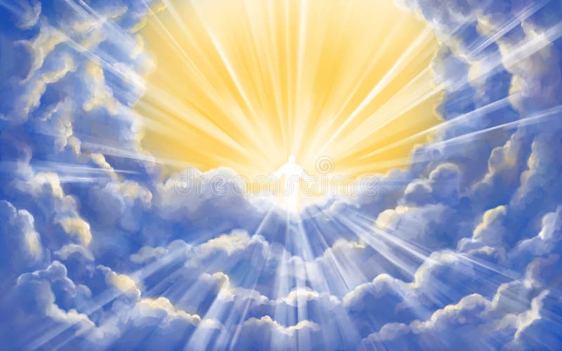 Jezus Chrystus Syn Boży w chwale w niebie, spotkanie z Bogiem, Raj, Drugie przyjście, symbol chrześcijaństwa, sztuka