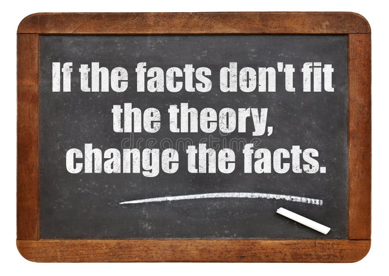 If the facts do not fit the theory, change the facts - a quote from Albert EInstein - white chalk text on a vintage slate blackboard. If the facts do not fit the theory, change the facts - a quote from Albert EInstein - white chalk text on a vintage slate blackboard