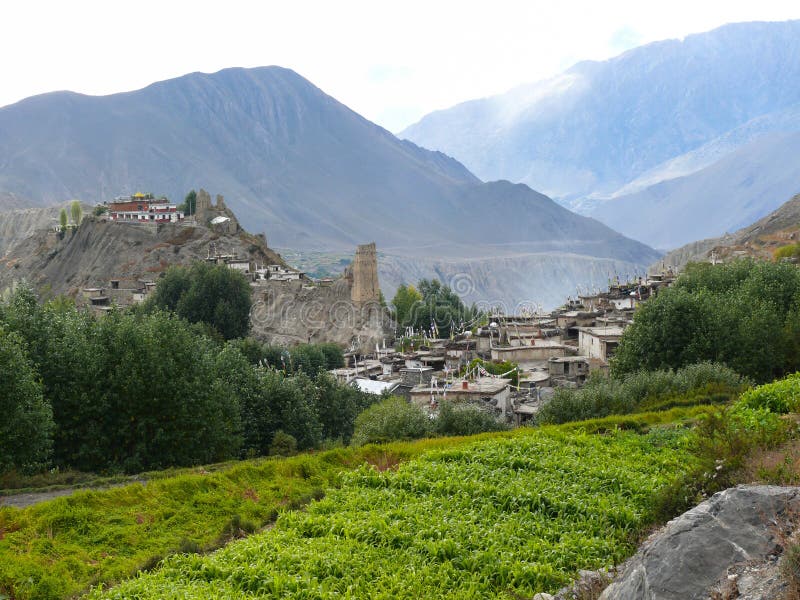 Jhong village, Muktinath valley, Nepal stock image Jhong village, Muktinath valley, Nepal stock image