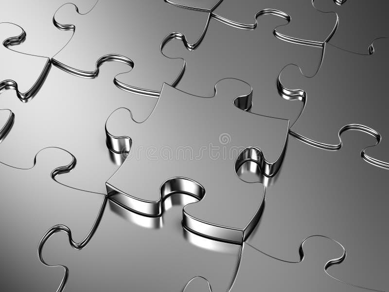 Blank metal Jigsaw puzzle. 3D render.