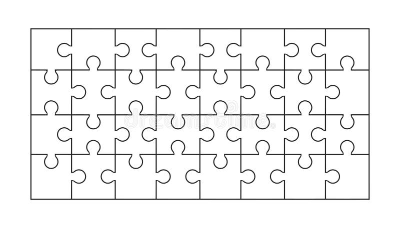 Jigsaw puzzle blank template, puzzle pieces, puzzles grid stock illustration