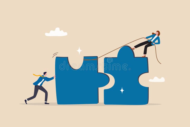 Puzzle-ul conectează un parteneriat de colaborare în echipă pentru a rezolva problema sau pentru a contesta cooperarea sau brainst royalty free illustration