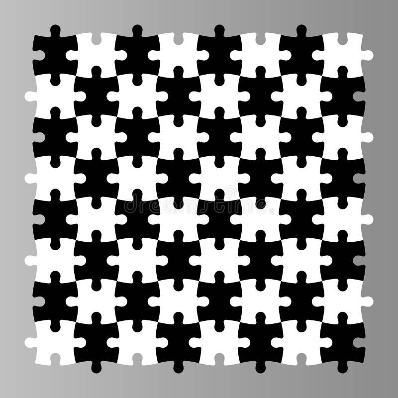 Jigsaw puzzle seamless background. Mosaic of black and white pieces looks like chess desk. Simple flat vector