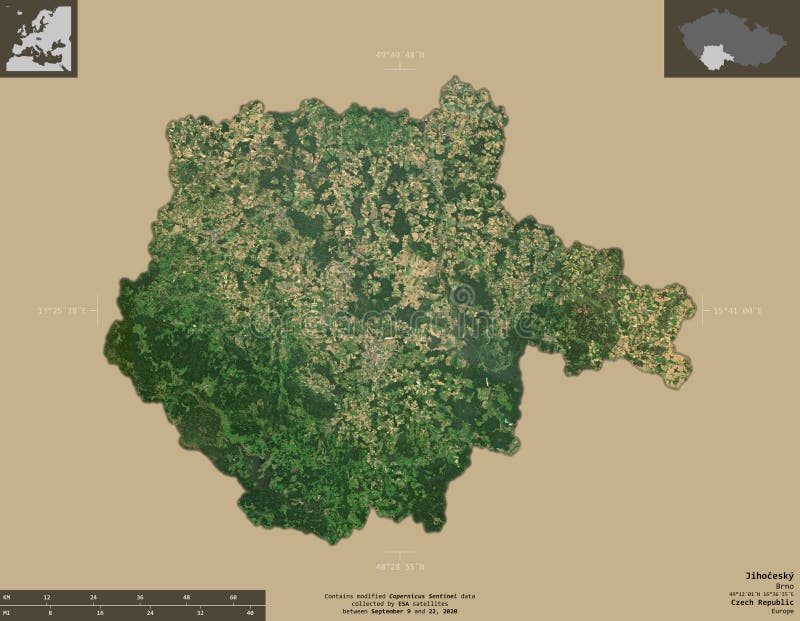 Jihocesky, Czech Republic - composition. Sentinel-2 satellite royalty free illustration