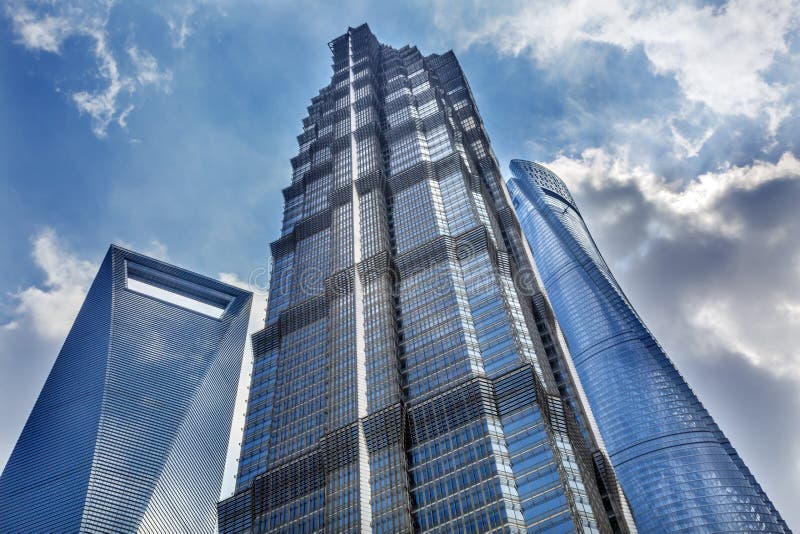 Jin Mao Tower Three Skyscrapers Liujiashui Shanghai China royalty free stock photo
