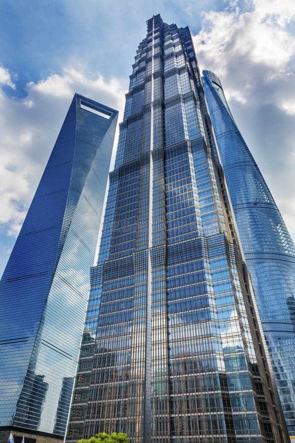 Jin Mao Tower Three Skyscrapers Liujiashui Shanghai China stock photo