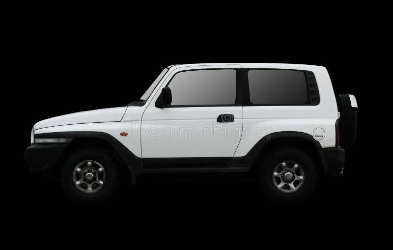 Isolated white jeep on a black background. Isolated white jeep on a black background