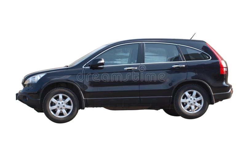 Color photo of a black modern SUV. Isolated on white background. Color photo of a black modern SUV. Isolated on white background