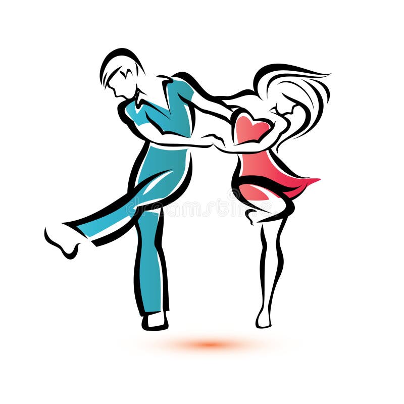 Jive dancing couple, outlined vector sketch