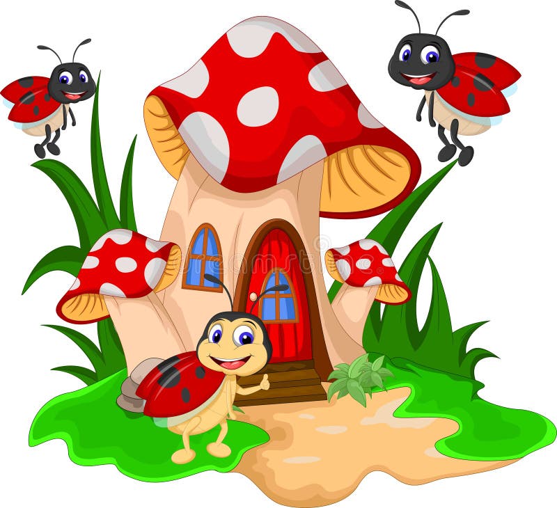 Joaninhas dos desenhos animados no cogumelo ilustração stock Joaninhas dos desenhos animados no cogumelo ilustração stock