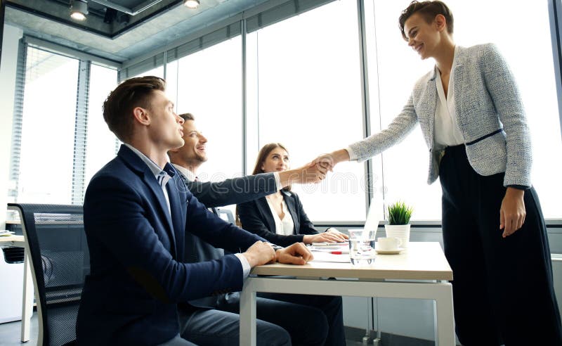Job applicant having interview. Handshake while job interviewing. royalty free stock images