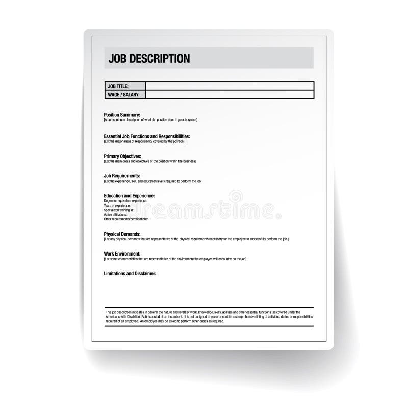 Job Description Template Vector Stock Vector - Illustration of closeup