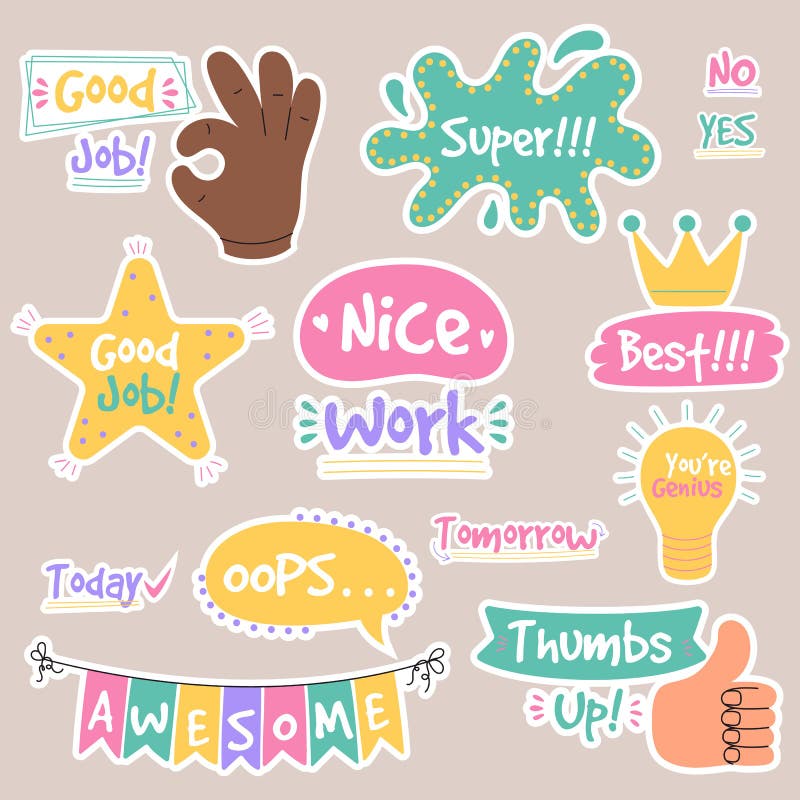 Flat good job and great stickers pack Royalty Free Vector