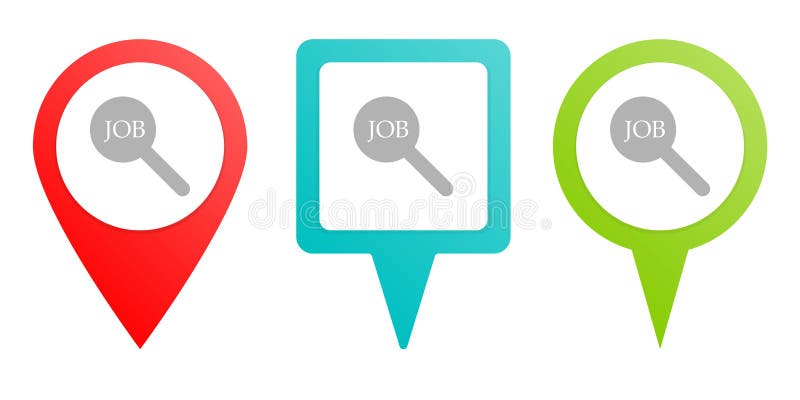 Job, search, pin icon. Multicolor pin vector icon, diferent type map and navigation point royalty free illustration