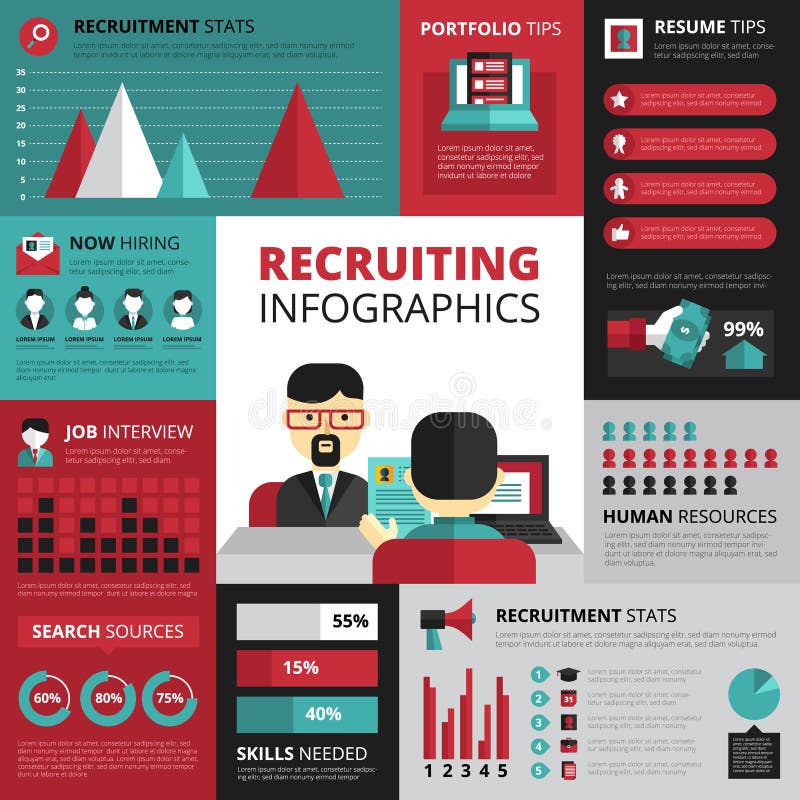Job Search Strategy Flat Infographic baner royaltyfri illustrationer Job Search Strategy Flat Infographic baner royaltyfri illustrationer