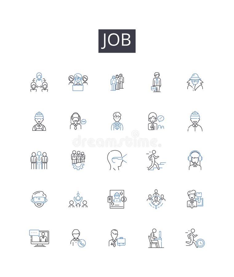 Jobbradsikonsamling. Yrkesverksamma inom arbetslivet, yrkesmässig karriärutveckling, handelsvektor och linjär stock illustrationer