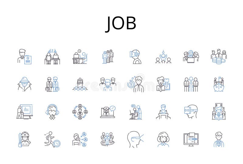 Jobbradsikonsamling. Yrkesverksamma inom arbetslivet, yrkesmässig karriärutveckling, handelsvektor och linjär stock illustrationer