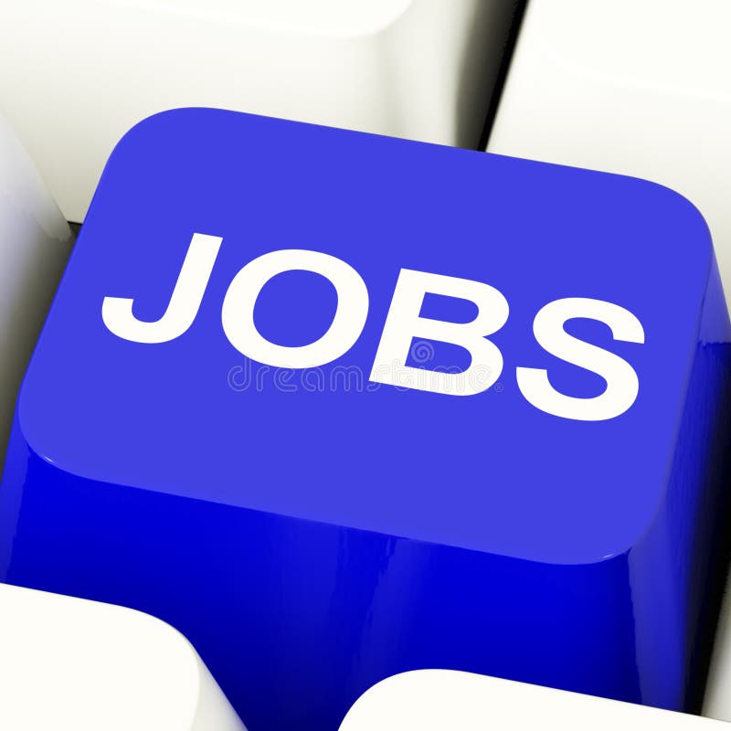 Jobs Computer Key in Blue Showing Work and Careers Stock Image Image