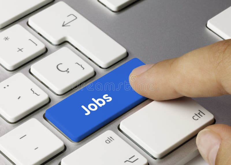 Jobs - Inscription on Blue Keyboard Key