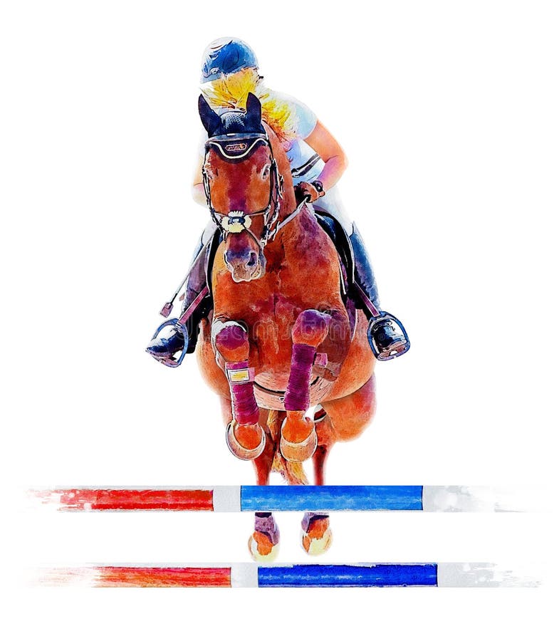 Illustration of a Jockey Riding a Galloping Thoroughbred Race Horse ...