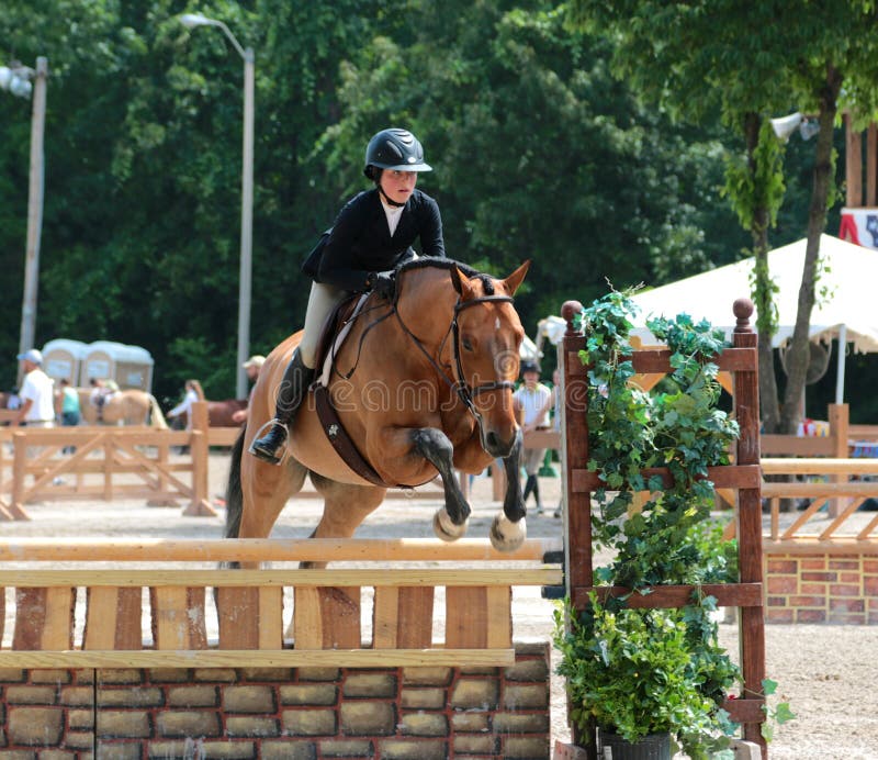 Jockey πηδά ένα εμπόδιο στο άλογο φιλανθρωπίας Germantown παρουσιάζει σε Germantown, TN στοκ φωτογραφία με δικαίωμα ελεύθερης χρήσης Jockey πηδά ένα εμπόδιο στο άλογο φιλανθρωπίας Germantown παρουσιάζει σε Germantown, TN στοκ φωτογραφία με δικαίωμα ελεύθερης χρήσης