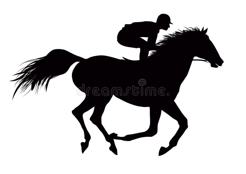 Jockey στο μαύρο άλογο τρεξίματος απεικόνιση αποθεμάτων