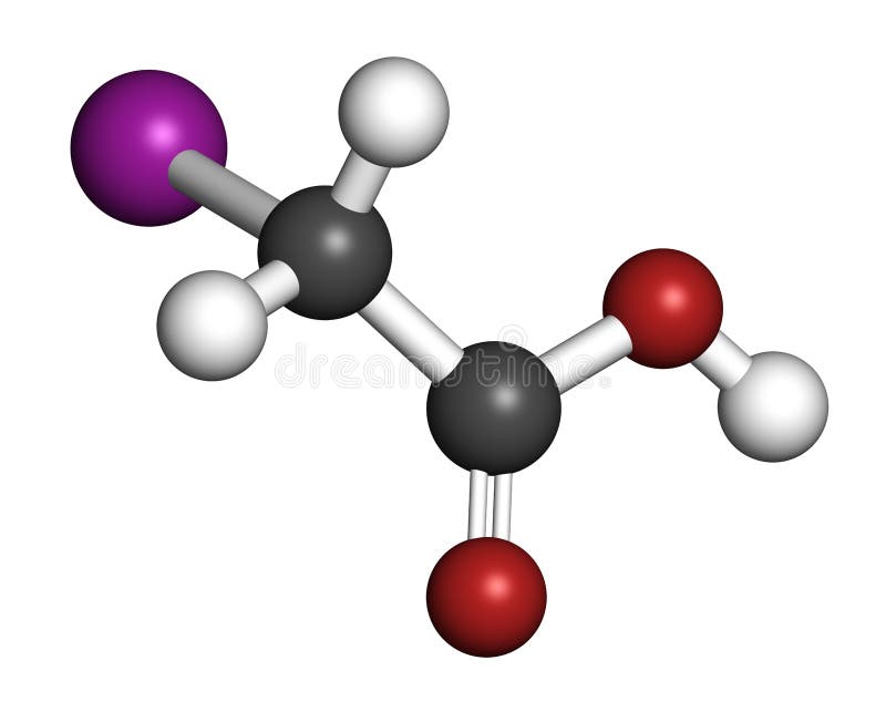 Jodessigsauer saures Molekül. Toxische Alkylierungswiedergabe des durch 3d. Atome werden als Bereiche mit einer konventionellen fa stock abbildung