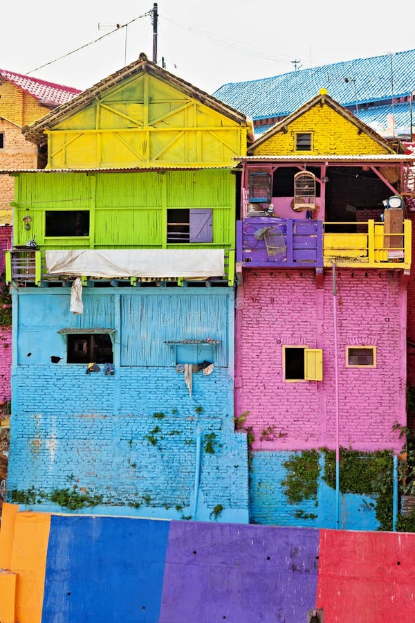 Jodipan Kampung Warna Warni wioska z malującymi kolorowymi domami zdjęcie royalty free Jodipan Kampung Warna Warni wioska z malującymi kolorowymi domami zdjęcie royalty free