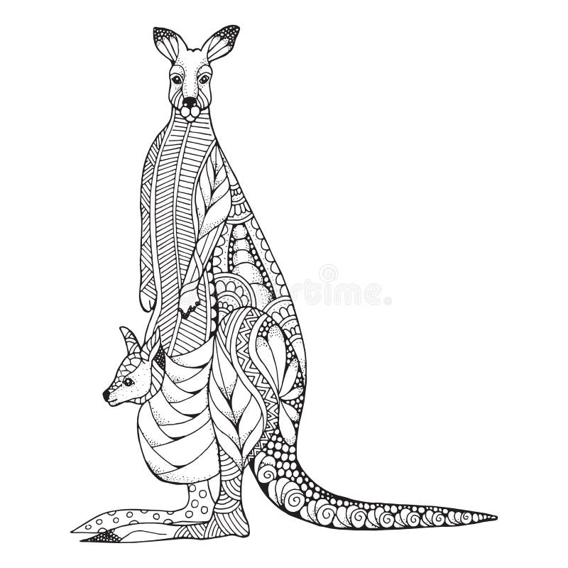 Joey матери и младенца кенгуру в zentangle мешка стилизованном иллюстрация штока Joey матери и младенца кенгуру в zentangle мешка стилизованном иллюстрация штока