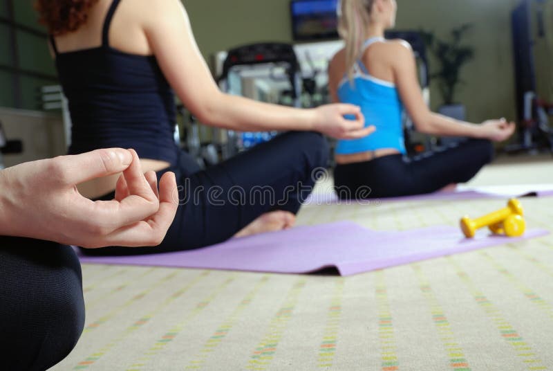 Group of girl exercising yoga in fitness club. Group of girl exercising yoga in fitness club